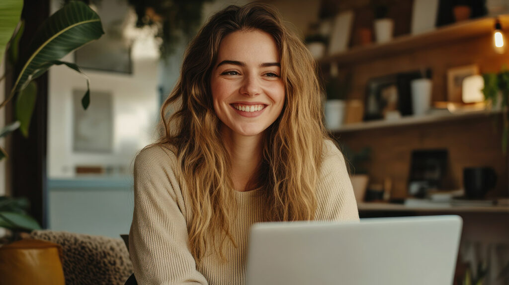 Woman in front of laptop